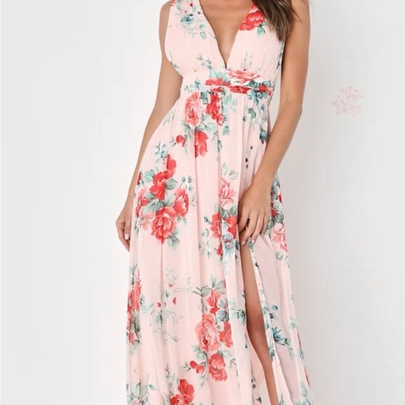 Lulu's Pink Floral Maxi Dress - Picture 1 of 7